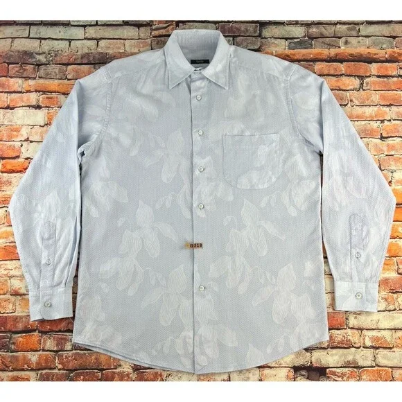 Zanella Harold Mens M Blue White Floral Design Button Down Long Sleeve Shirt - Picture 2 of 6